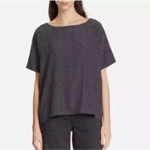 Eileen Fisher Petite Graphite Morse Code Dots Tencel/Viscose Boat Neck Top Sz PM